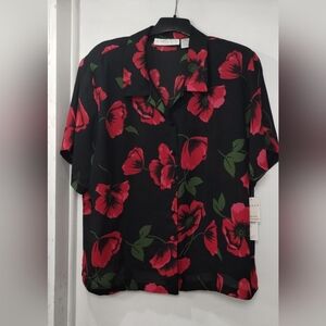 Chaus Black and Red Floral Shirt For Women's Size (24)